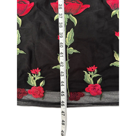 ModCloth Dress Womens Size L Black Sleeveless Tulle Embroidered Roses Mesh Midi - Picture 13 of 15